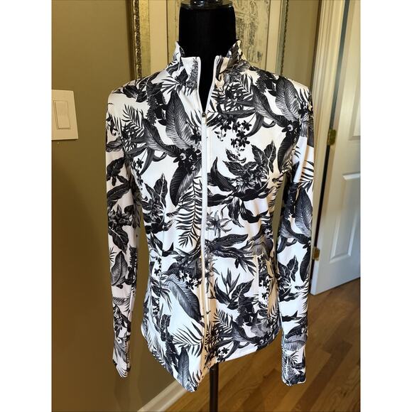 Tommy Bahama Active long Sleeve Top jacket Black White zip front pockets New M - Picture 1 of 11